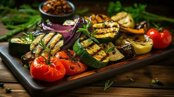 grilled vegetables on wooden table a healthy and colorful photo