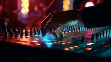 hand turns knob on mixer at nightclub photo