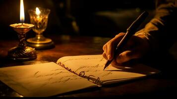 escritura por luz de una vela creatividad ardiente brillante foto