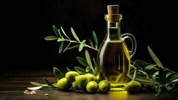 healthy cooking oil in a transparent bottle with fresh photo