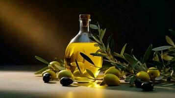 healthy cooking oil in a transparent bottle with fresh photo