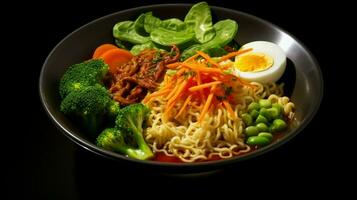 healthy eating fresh vegetable meal with gourmet ramen photo