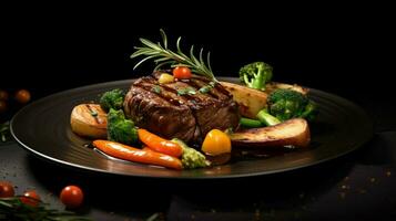 healthy gourmet meal with fresh meat and vegetables photo