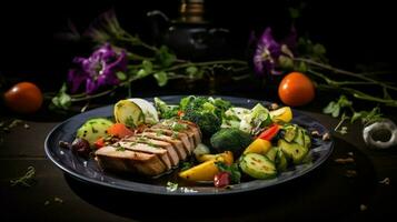 healthy gourmet meal with fresh organic vegetables photo