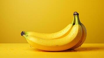 Fresh bananas on on yellow background. photo