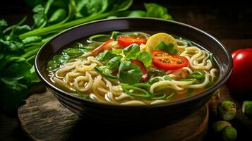 healthy vegetarian meal fresh homemade noodle soup photo