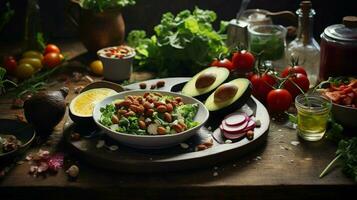 healthy vegetarian meal with fresh organic ingredients photo