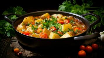 healthy vegetarian stew with fresh organic vegetables photo