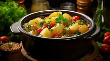 healthy vegetarian stew with fresh organic vegetables photo