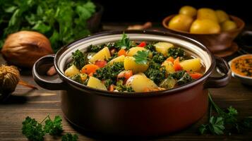 healthy vegetarian stew with fresh organic vegetables photo