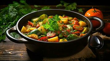 healthy vegetarian stew with fresh organic vegetables photo