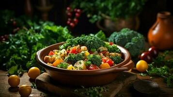 healthy vegetarian stew with fresh organic vegetables photo