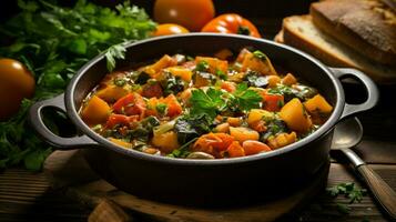 healthy vegetarian stew with fresh organic vegetables photo