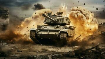 heavy machinery on battlefield armored tank in motion photo