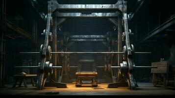 heavy weights muscular build steel equipment shining photo