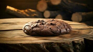 hecho en casa chocolate Galleta en rústico madera mesa un dulce foto