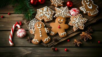 homemade gingerbread cookies with candy cane decoration photo