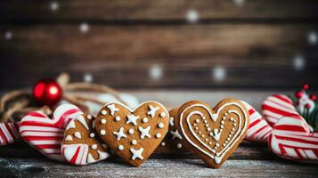 homemade gingerbread cookies with candy cane decoration photo