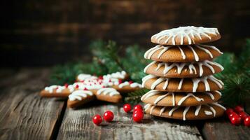 homemade gingerbread cookies with candy cane decoration photo