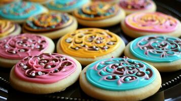 hecho en casa gastrónomo galletas con vistoso Formación de hielo un dulce foto