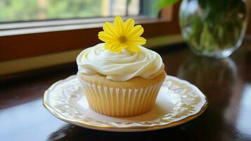 homemade lemon cupcake with creamy icing a sweet photo