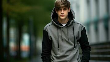 hooded shirt fashion on young adult male photo