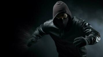 hooded burglar exercising danger in black solitude photo