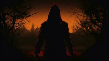 hooded silhouette in black spooky mystery revealed photo