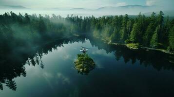 hovering drone captures aerial view of nature photo