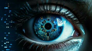 human eye watching futuristic security system data photo