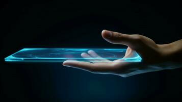 human hand holding wireless touch screen technology photo