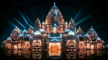 illuminated architecture of famous hindu temple at night photo