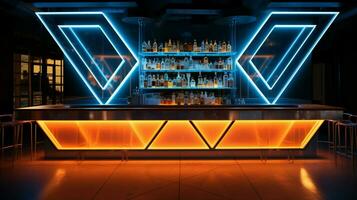 illuminated bar counter inside modern drink establishment photo