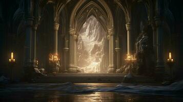 illuminated gothic chapel with ancient architectural photo