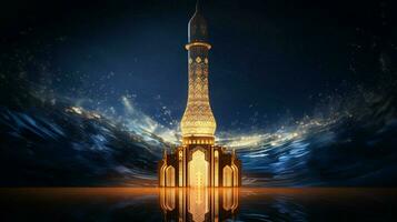 illuminated minaret highlights ancient arabic elegance photo