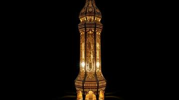 illuminated minaret highlights ancient arabic elegance photo