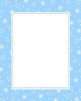 Bullet journal blank printable page, winter holidays card template cover design decorated with outline image stars and snowflakes, rectangular frame for Christmas, New Year invitations, cards vector