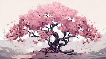illustration a tree blossoms with abstract pink flowers photo