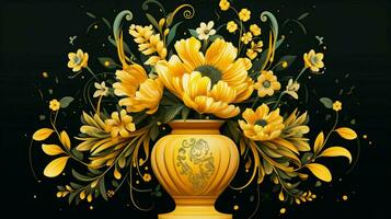 illustration of ornate flower vase with yellow liquid photo