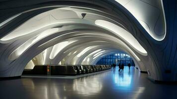 indoor subway station showcases modern architecture design photo