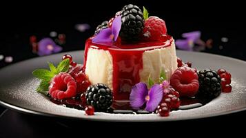 indulgent gourmet dessert with fresh berry fruit and flower photo