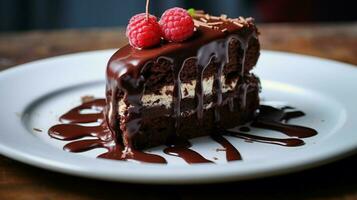 indulgente hecho en casa postre oscuro chocolate Dulce de azúcar pastel foto