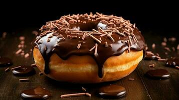 indulgente hecho en casa rosquilla con chocolate Formación de hielo un dulce foto