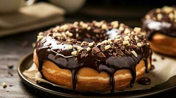 indulgent homemade donut with chocolate icing a sweet photo