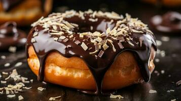 indulgent homemade donut with chocolate icing a sweet photo