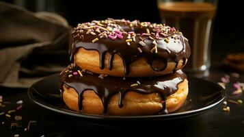 indulgent homemade donut with chocolate icing a sweet photo