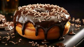 indulgent homemade donut with chocolate icing a sweet photo