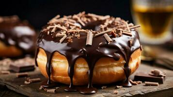 indulgent homemade donut with chocolate icing a sweet photo