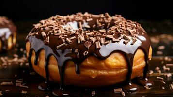 indulgente hecho en casa rosquilla con chocolate Formación de hielo un dulce foto