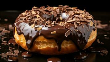 indulgente hecho en casa rosquilla con chocolate Formación de hielo un dulce foto